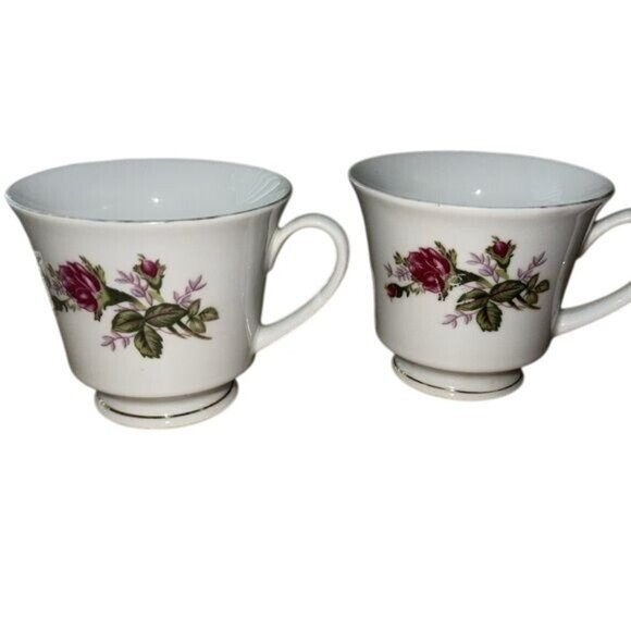 Vintage Pink Rose Floral Coffee/Tea Cups Made In China - Picture 1 of 6